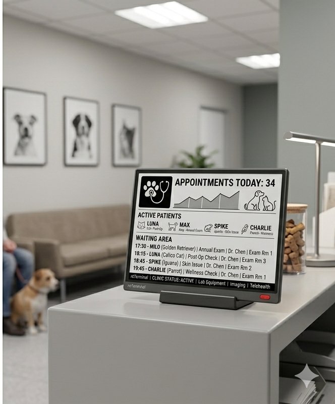 Inkdash in a veterinary clinic showing today's appointments